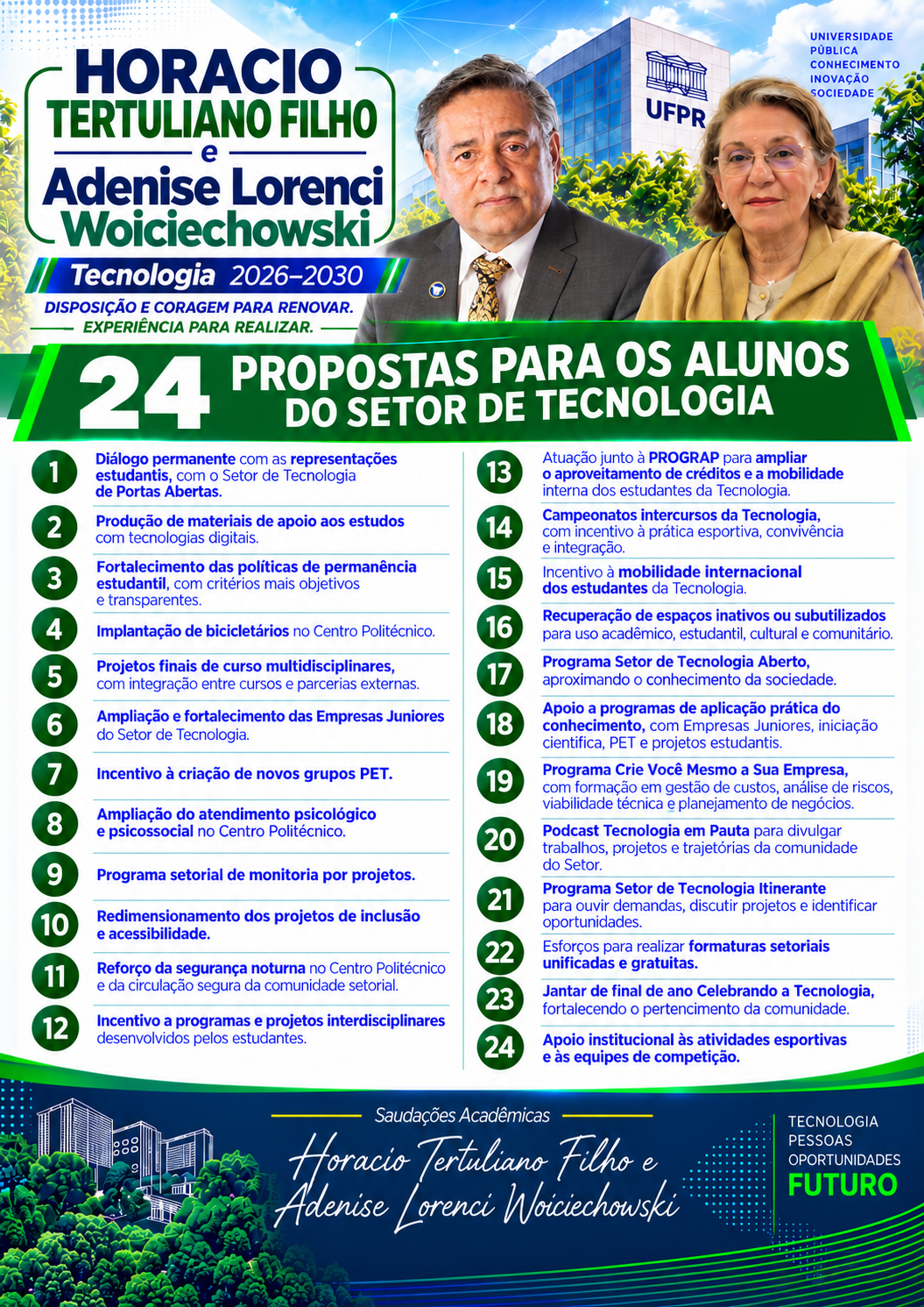 Professores Horacio Tertuliano Filho e Adenise Lorenci Woiciechowski, candidatos para a gestão 2026–2030 do Setor de Tecnologia
